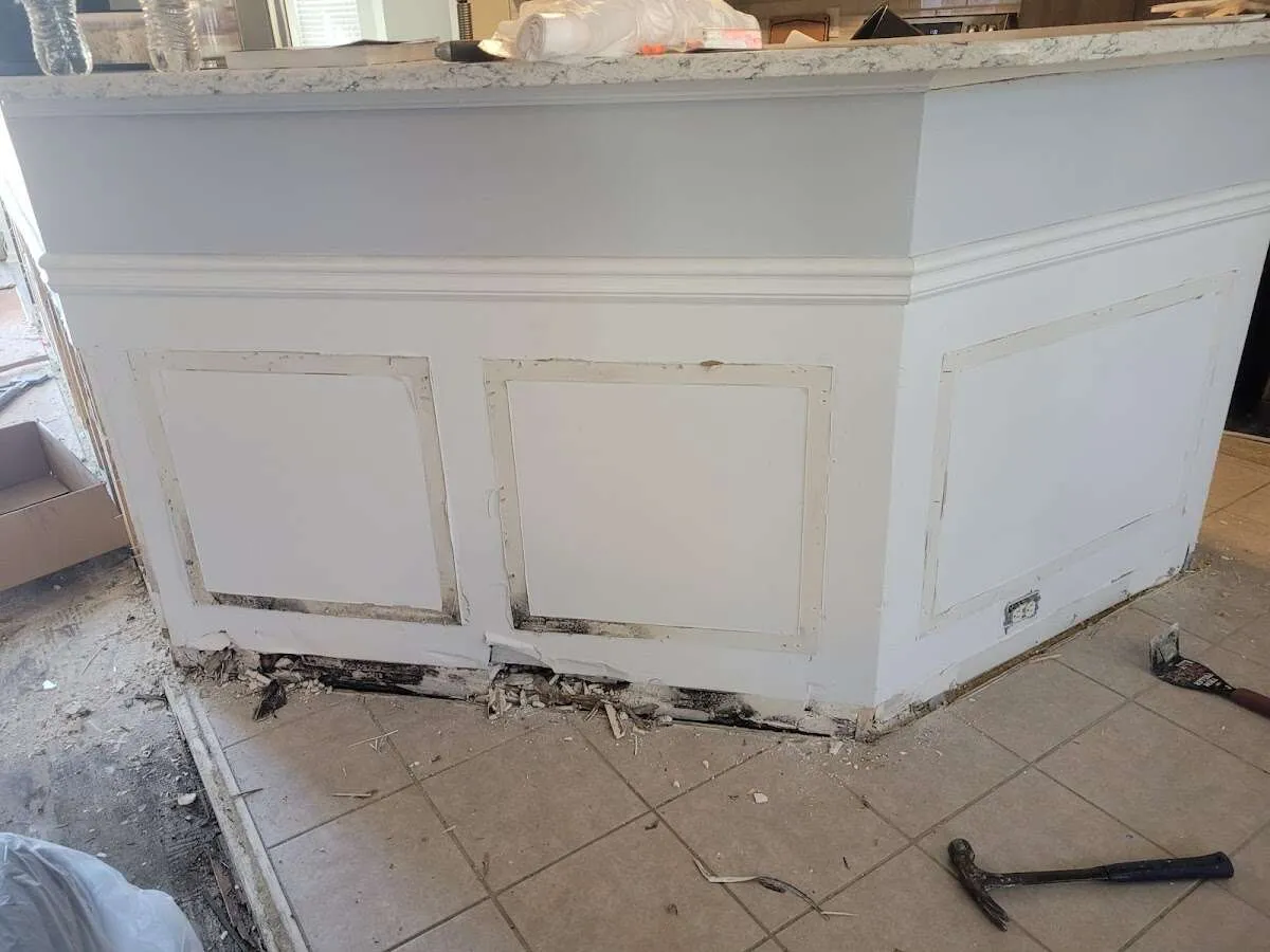 Water damage and mold on kitchen during Storm Damage Restoration in Crawfordsville